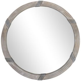 Round 31-Inch Wood Wall Mirror in Natural Wood Finish Round 31-Inch Wood Wall Mirror in Natural Wood Finish